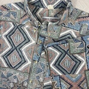 Vintage Marc Daniels Butoon Down Shirt Men's‎ XL Tribal Aztec Print Short Sleeve